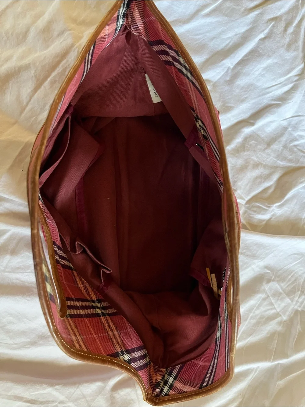 Burberry Blue Label Pink Nova Check Canvas Pink Tote with tan leather handles